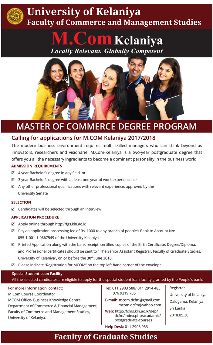 Master of Commerce Degree Program - Faculty of Commerce & Management Studies - University of Kelaniya